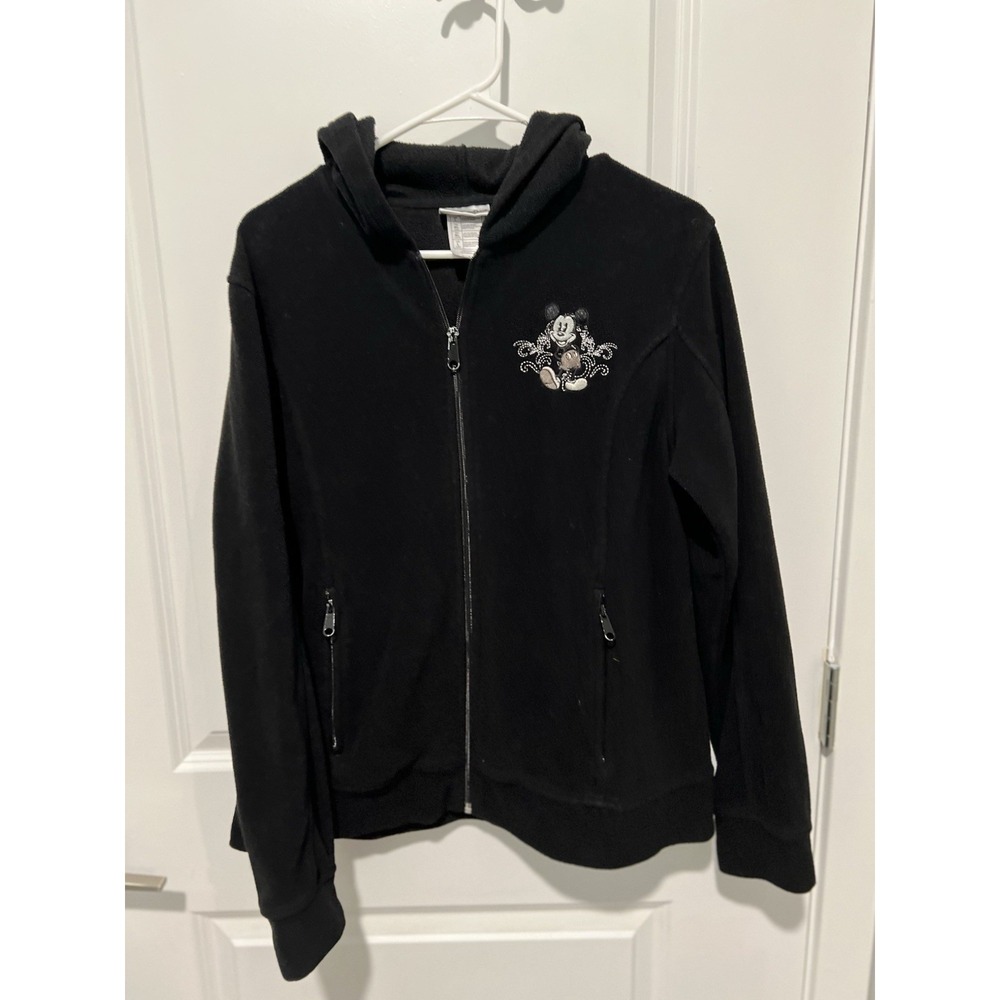 Disney Parks Mickey Mouse Disneyland Fleece Black Full Zip Hoodie Size Large L